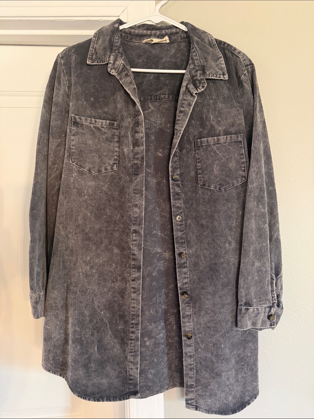 Peach Love California Washed Gray Corduroy Shacket